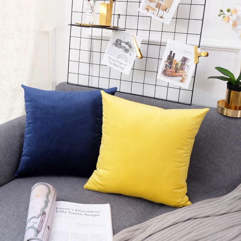 北欧天鹅绒纯色简约靠枕现代毛绒沙发大靠垫床上抱枕靠背垫套卧室