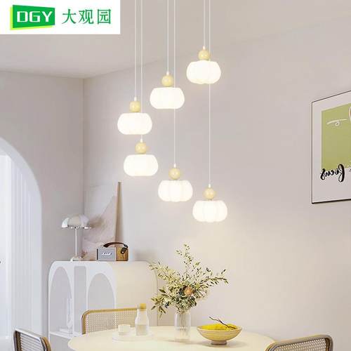 餐厅吊灯奶油风创意南瓜饭厅餐桌灯具北欧别墅复式楼梯长吊灯L271