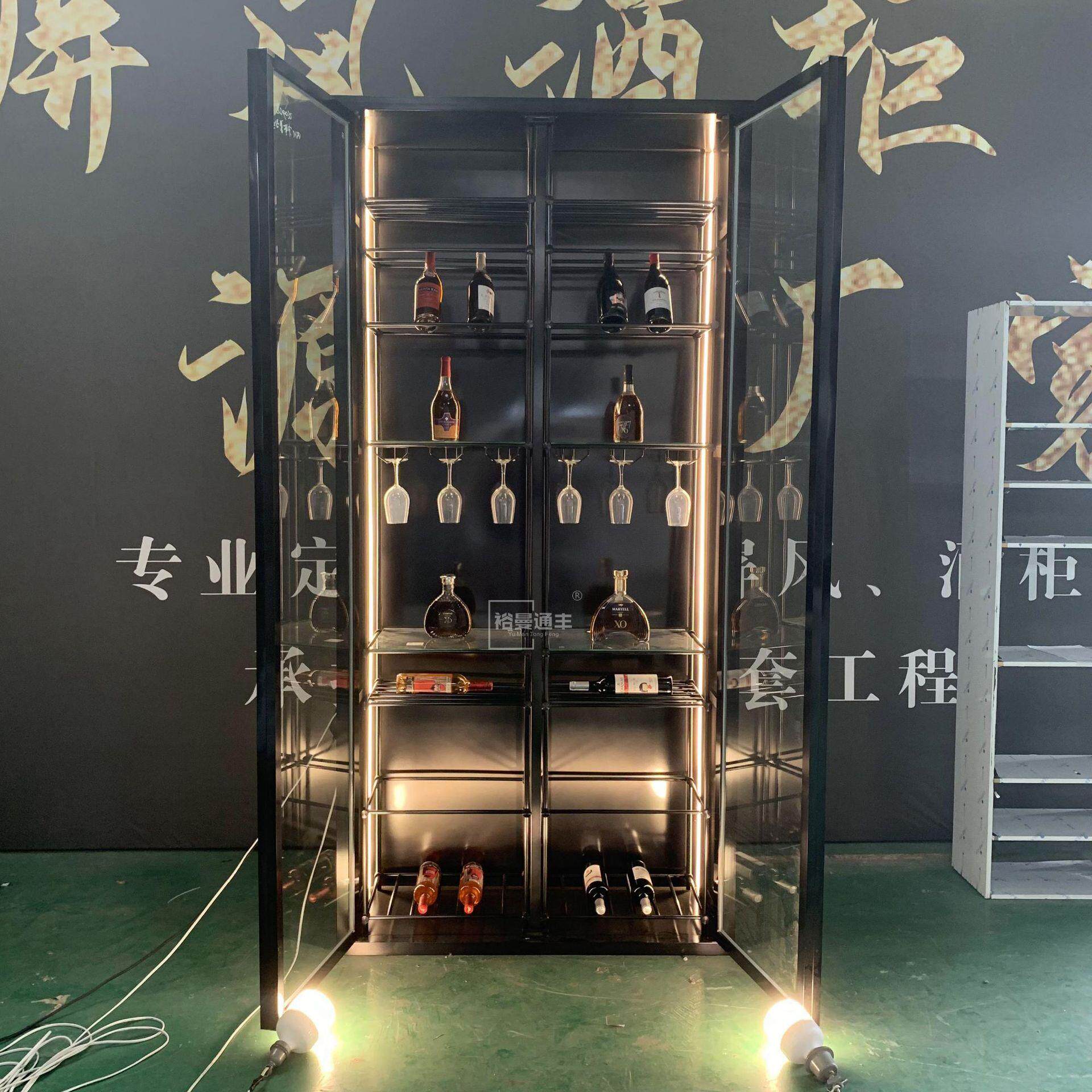 设计酒店别墅酒窖白酒架装饰私人高档双门玻璃不锈钢红酒柜展示柜