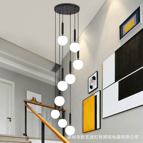 楼梯间长吊灯现代简约别墅复式楼客厅北欧创意旋转loft公寓楼梯灯