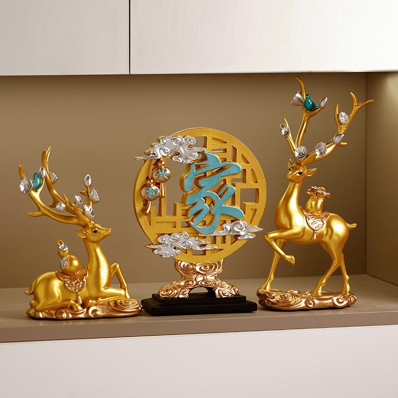 新中式现代简约麋鹿工艺品摆件家居客厅玄关电视柜酒柜装饰品