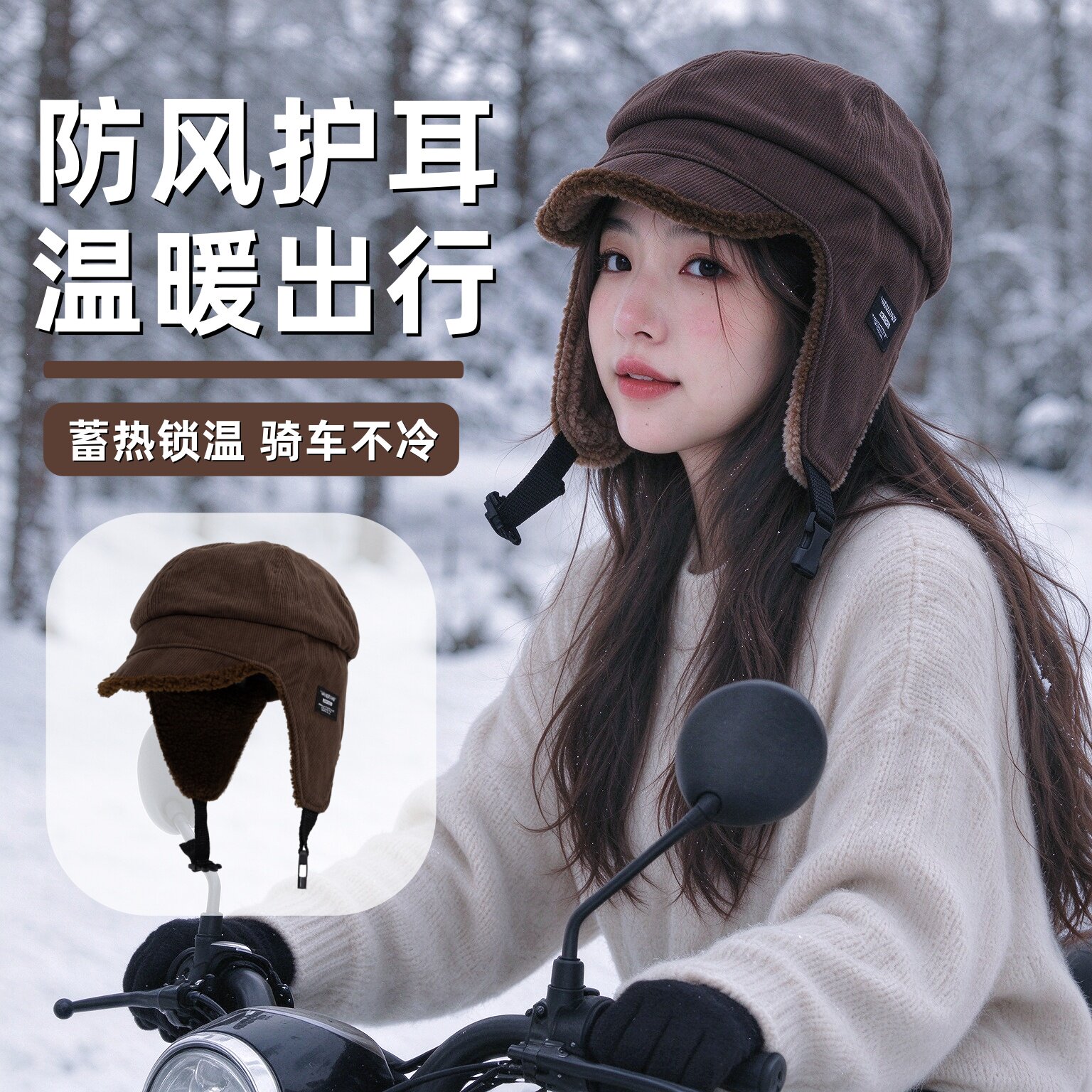 骑车保暖雷锋帽秋冬电动车女防寒护耳防风骑行帽东北游玩加绒帽子
