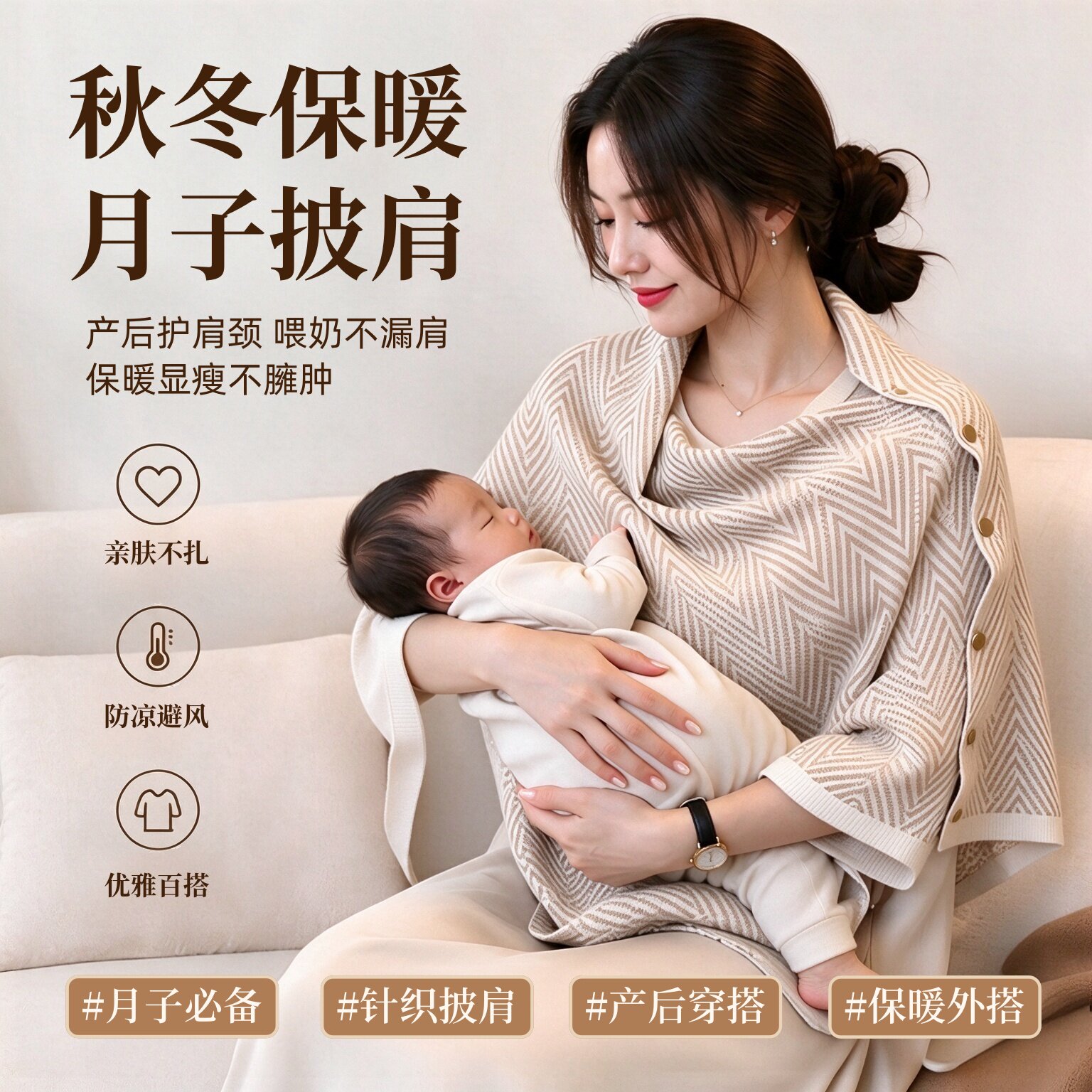 月子披肩产后秋冬哺乳保暖护肩颈椎喂奶斗篷孕产妇防寒坎肩户外