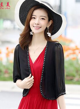 雪纺小披肩女2021夏装新款大码开衫修身短外套百搭坎肩裙子外搭薄