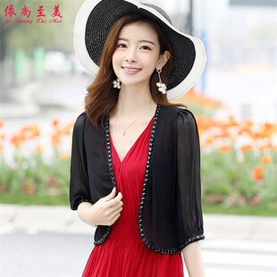 修身 雪纺小披肩女2021夏装 开衫 大码 短外套百搭坎肩裙子外搭薄 新款