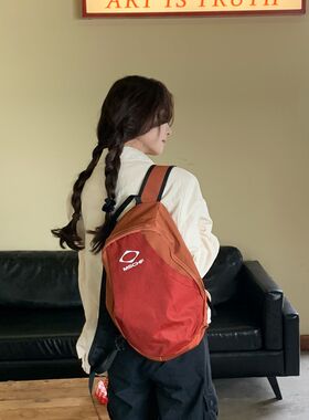 韩版小众菱形拼色防水尼龙大容量双肩包女大学生休闲运动书包背包