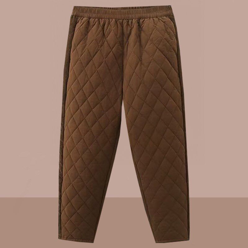 冬装新款夹棉加厚棉裤中老年老寒腿裤子女时尚妈妈棉麻长裤老太太