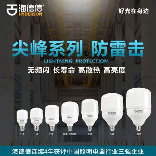 海德信照明尖峰系列柱型球泡T泡LED球泡灯柱泡厂房仓库办公
