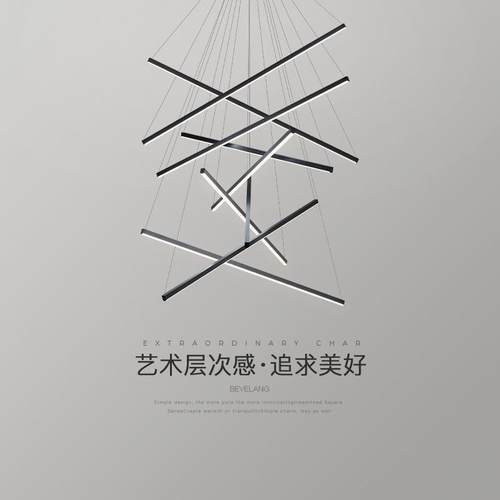 楼梯吊灯北欧现代简约别墅复式楼led线条灯个性创意餐厅房间灯饰