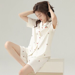短裤 女士高级感短袖 两件套纯棉简约风居家服 睡衣女2023年新款 夏季
