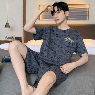短袖 男士 款 纯棉家居服休闲男式 中青年可外穿套装 薄款 睡衣夏季 短裤