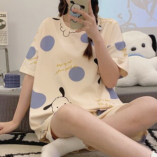 圆领套头可爱卡通套装 2024新款 短裤 睡衣女士短袖 家居服可外穿 夏季