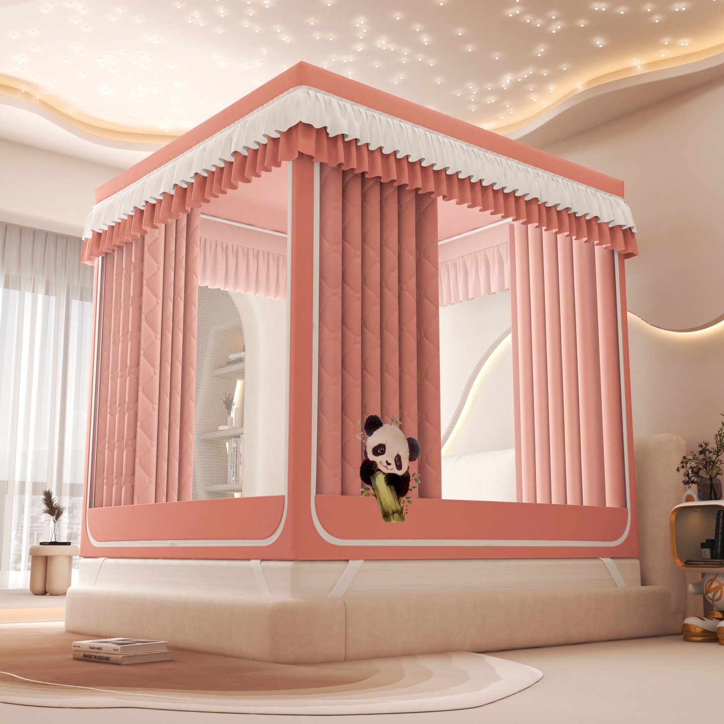 2025新款冬季夹棉保暖遮光帘坐床蚊帐家用卧室三开门1.8m床幔纹帐,床上用品,蚊帐,淘宝优惠券,粉丝福利购,淘宝优惠卷