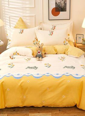 (活动O中)纯LEJ棉四棉件套1O%全纹床上用品斜单双人床单被套三件