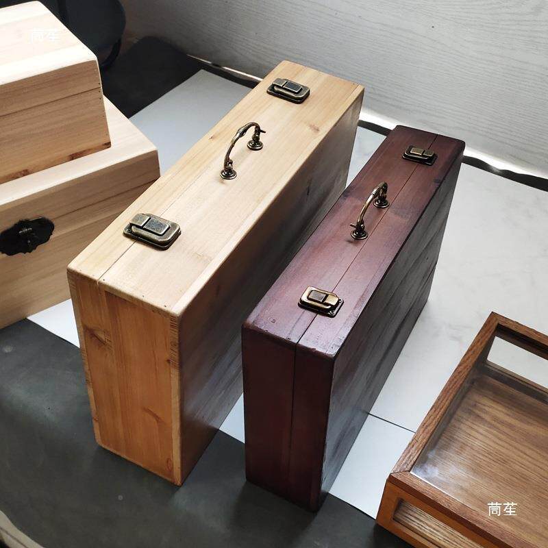 大码长方形复古提手箱储收纳工大具箱带盖实木号大号手提木箱物子