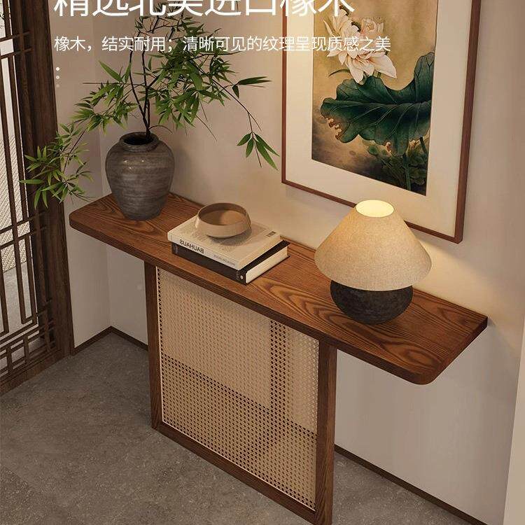 中古风橡木玄关台桌用758长几家原木中式靠墙条案装饰入户玄条关
