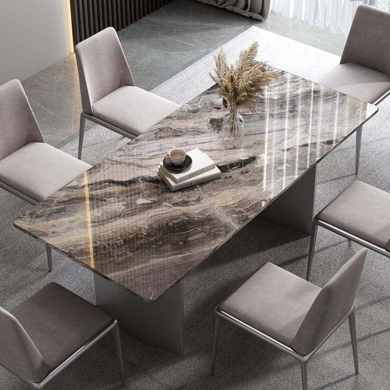 意式简IPC约设威尼斯棕天然大理家石奢石餐桌轻奢计师高用定长餐