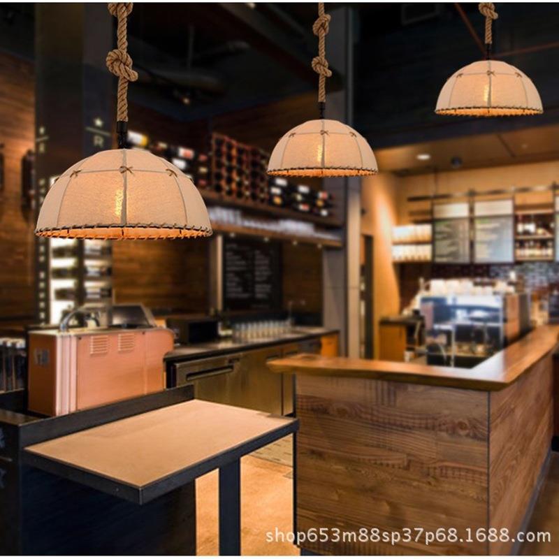 LOT怀旧F复灯古麻布DY979麻绳吊美式乡村约灯饰简布艺创意餐厅民