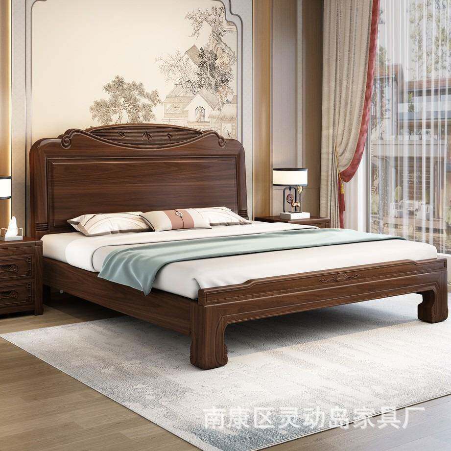 金花木实木床1.5米榫仿古梨卯大床雕花主卧双人QCE中古典大床1式.