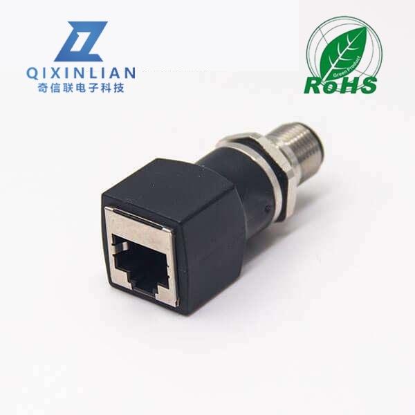 头4m12公AOJ转rj45母头转接头m12直式4pin穿墙转rj接5直型连器