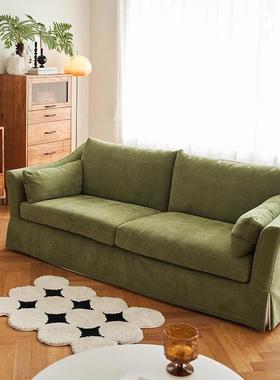 现代亚麻艺发可拆洗闲客厅复IGX古绿色软包三布人沙发小户型沙休