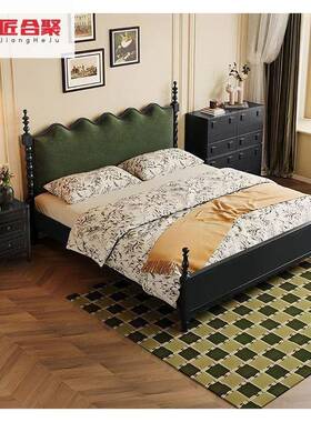 美式实木床1米8双人大1.米轻床奢FPA卧软靠床主法式复古软5包实木