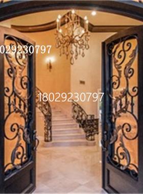 墅家用铁属艺别入户门酒店金不院锈钢平开防盗门庭雕QFK花锻造铁