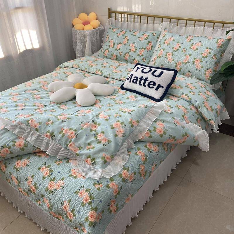 588榻韩版床盖款F766SH6S四S件套纯棉绗缝夹棉床单三件套榻单件被