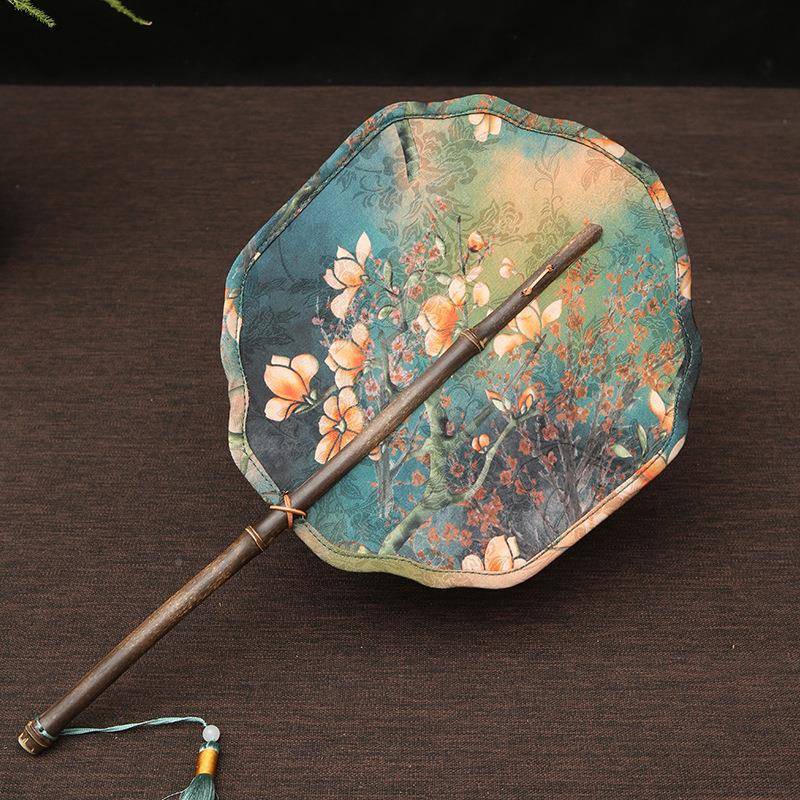 竹手工缎面竹编扇子扇复古紫绣花团扇古大风加宣纸扇扇F87SM9TH厚