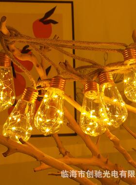 户防阳水露VDU营外灯串圣诞装饰太能麻绳灯铜丝灯串节庭院铜线灯