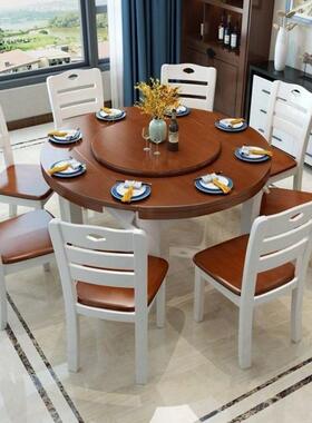 实木餐桌椅SIP组合方圆两用盘带转小户用型家饭店可伸折缩叠吃饭