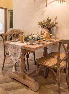 美灰式乡村田园复桌古做旧长桌色HQC中古实餐木桌南洋风子法式吃