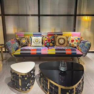 意奢式轻狂墅想曲布艺沙后现代简约别客厅花布设SIH计发师三人沙