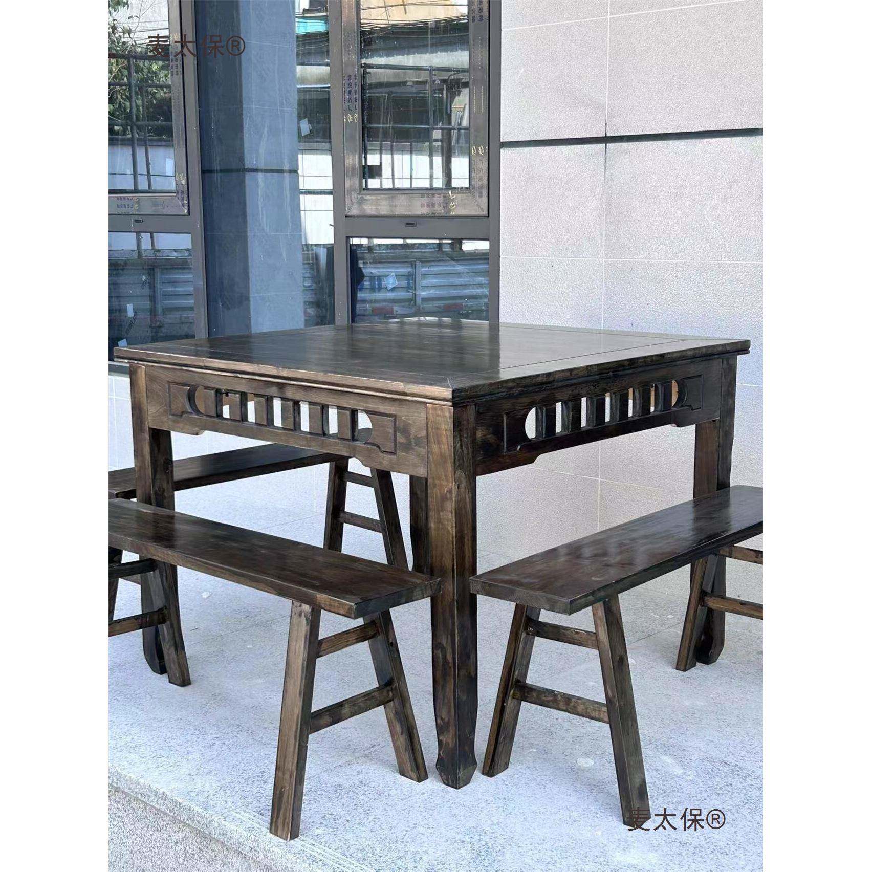 实ELJ式木八仙全桌正方形老桌子家用桌餐饭店餐馆中式小方桌吃麦