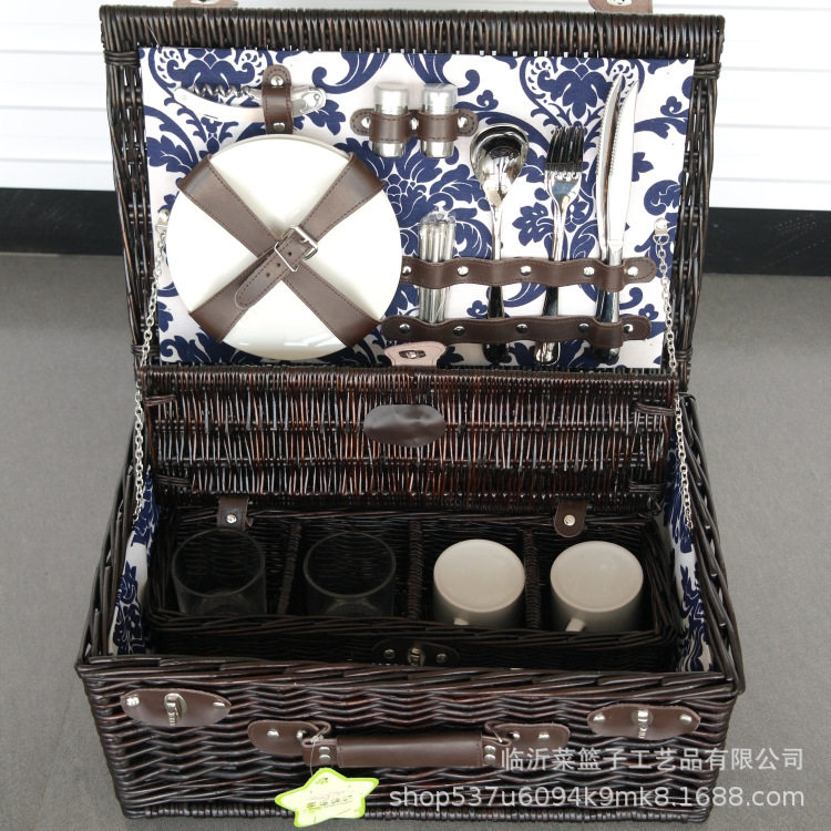 幸运编织藤编手提野餐篮双人份