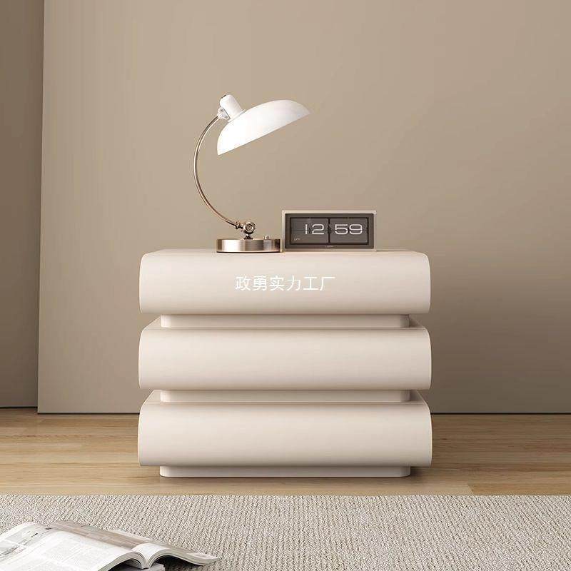 卧家网红奶油意式室风白色极简床皮质床边收纳储用物QQR实木头柜