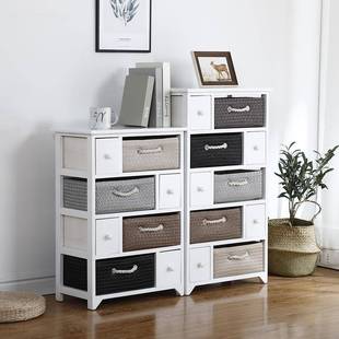 现代柜简实FSK木床头收纳电小柜子窄藤编视边约柜宿舍储物柜卧室