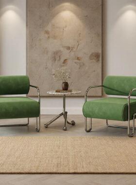 复锈古克莱因沙蓝丝绒单人红发SEC不钢架休闲椅轻奢网客厅洽谈椅