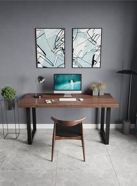 长全实木电脑台式桌家YVC用一字板书桌作简约现代学办公桌习条桌