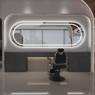 网红美发店镜台发带廊专用染挂墙镜剪发横挂灯大/通烫镜理发店镜