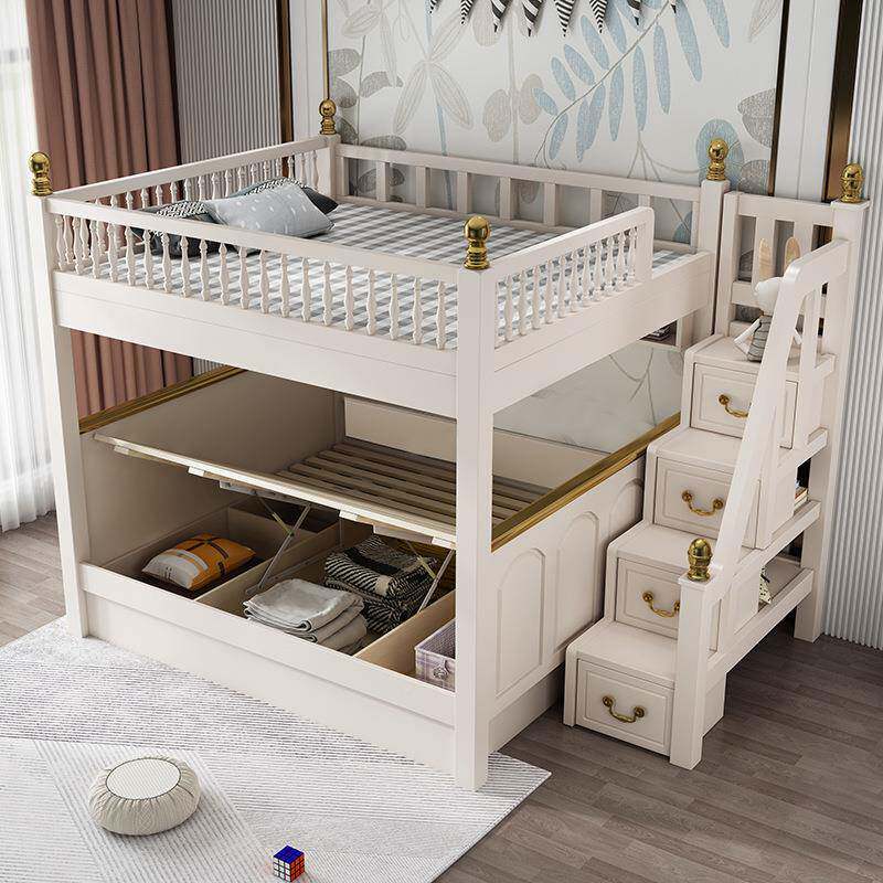 1.VBW8下米实下木高低床双层床成人上床铺描上平行抽屉子金母床滑