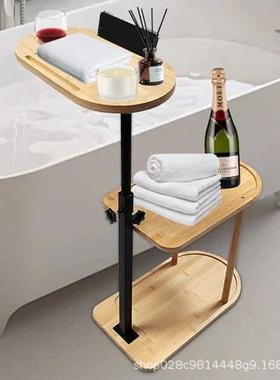 竹制浴室架可三移动层浴缸落盘地浴室收纳置物架OQA托浴室浴缸式