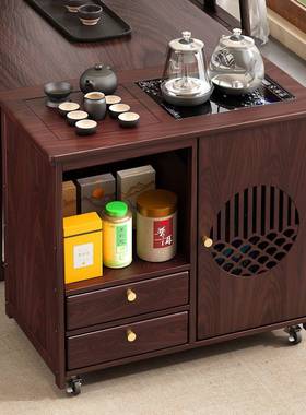 移动茶桌小UEF台烧水壶一体家新用茶水柜实木中式几茶几边茶茶具