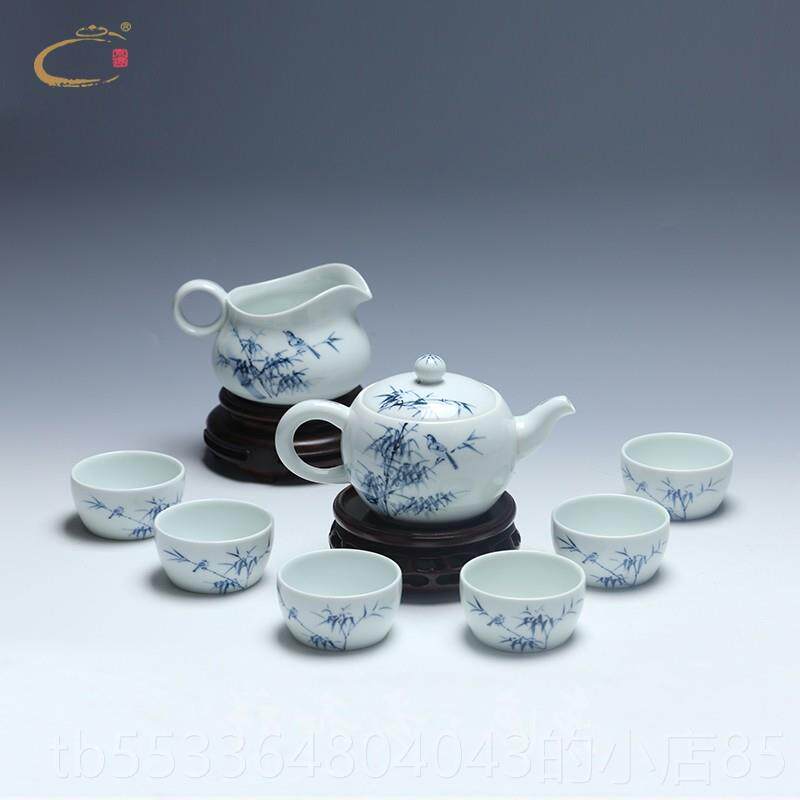 高档德和祥超值手绘花瓷竹鸟壶整套茶具景德青镇功贵夫套装组合包