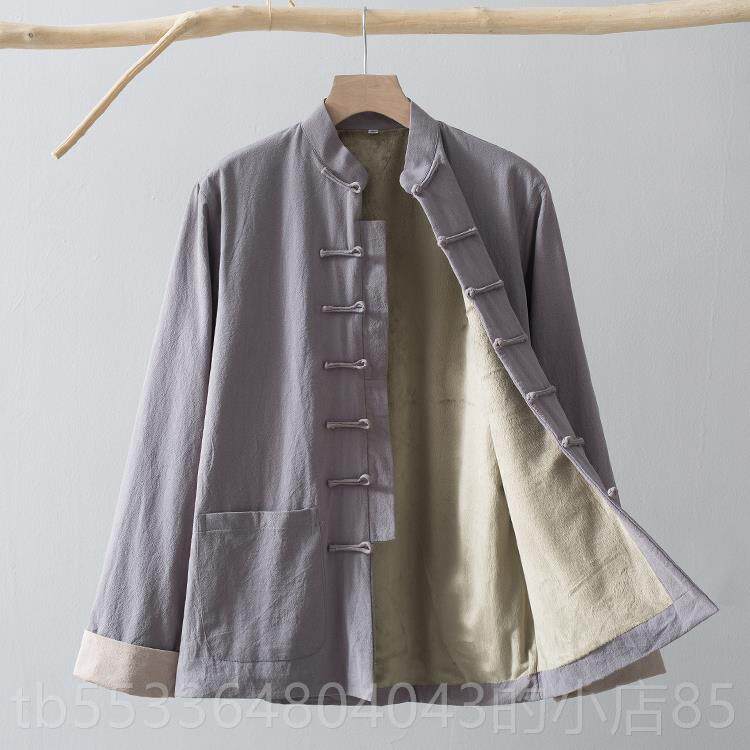 高档秋冬中季唐装男纯棉绒长袖外套国风中加服装中老年式薄款棉衣