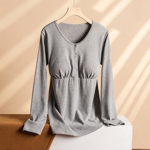 纯棉哺乳秋衣孕妇睡衣上衣单件月子服保暖内衣打底衫春秋冬外出穿