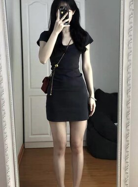 小众法式纯欲风连衣裙女夏装2024年新款复古气质辣妹黑色包臀短裙