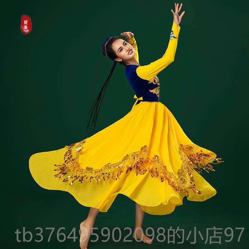 新款回族舞蹈装疆维吾族摆大裙演出服服女民新族风连衣裙新款成人