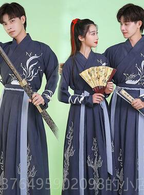 新款中原刺国风格创汉代传统长袖少年古装武士客导生黑色武学术演
