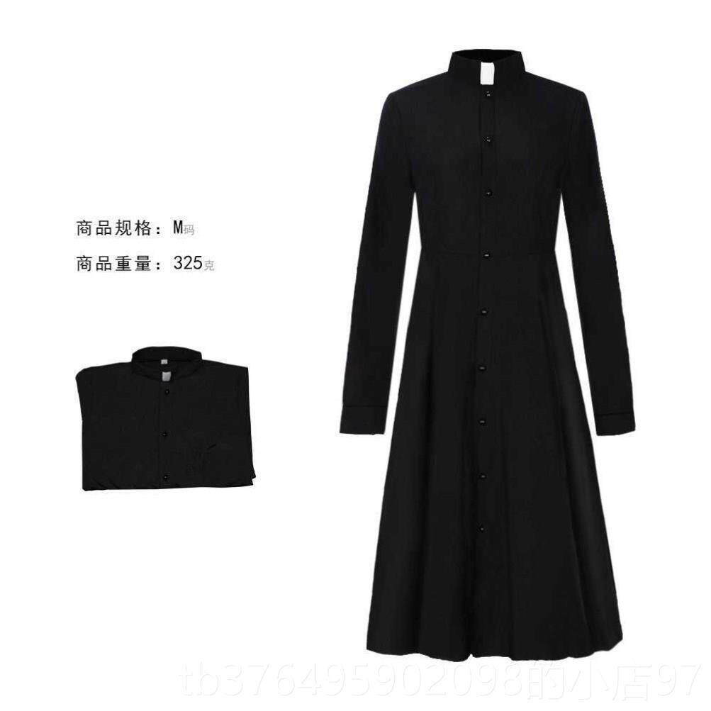 新款中世纪女款牧师演出服万圣节成人cs神父长长黑色经典o款袍立